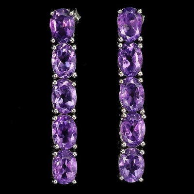 Pendientes de plata de ley 925 amatista ovalada 7x5 mm joyas de piedras preciosas naturales Foto 1 de 4