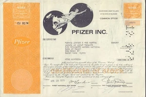 PFIZER INC NEW YORK NY- 200 shares -  iss to Morris Jaynes  * RARE NEW STYLE - Picture 1 of 1