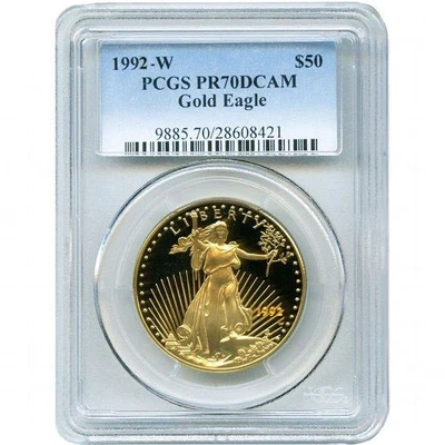 Moneda American Gold Eagle 1992-W 1 oz prueba graduación profesional PR70 DCAM Foto 1 de 2