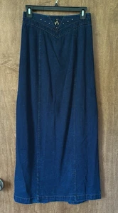 Vintage Nancy Bolen Dark Blue Denim Maxi Skirt Size 4 - Picture 1 of 10