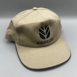 Vintage New Holland Hat Cap Snap Back Tan Blue Embroidered K-Products Mens 90s - Picture 1 of 9