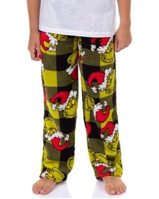 Dr. Seuss The Grinch Pajamas Kid's Santa Hat Buffalo Plaid Lounge Pants - Image 1 of 4