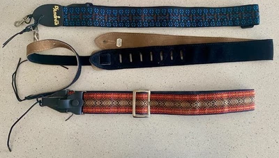 Lote de 3 correas de guitarra Levy's tapiz de cuero gamuza negro D'Andrea 2" Foto 1 de 4