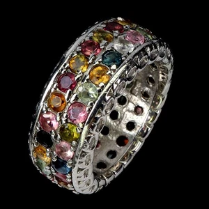 925 Sterling Silver Ring Round Tourmaline Gemstone jewelry Size 7 - Picture 1 of 13