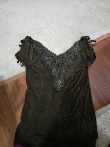 MAGLIONE MANICA CORTA T PARTY TOP WESTERN FRANGE CRISTALLI E BORCHIE DONNA GRANDE - Foto 1 di 2