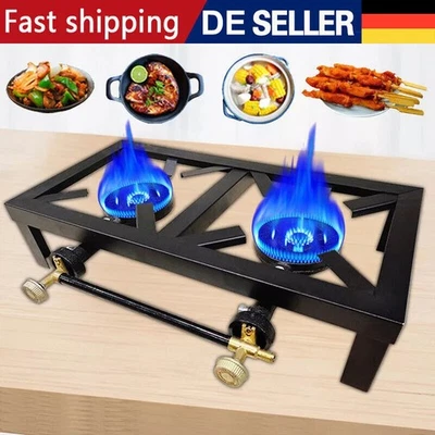 Gaskocher Gasbrenner Doppel Campingkocher Hockerkocher Wok Gas BBQ Kochen Kocher - Bild 1 von 4
