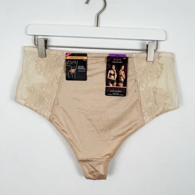 Tanga de renda Maidenform sexy controle leve cintura alta DM2001 bege tamanho 2XL - Imagem 1 de 4