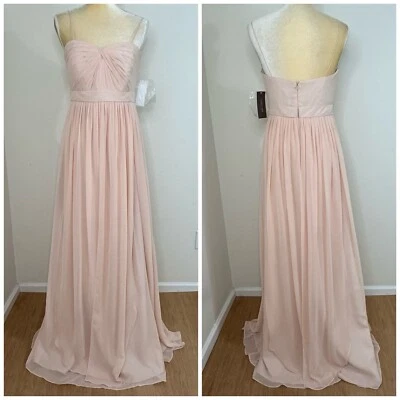 Maxi Vestido Jenny Yoo de Gasa Cuello Corazón Talla 8 Rosa Rubor Dama de honor Foto 1 de 4