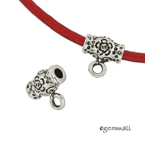 2 Antiqued Sterling Silver Art Textured Leather Cord Pendant Connector #99111 - Bild 1 von 1