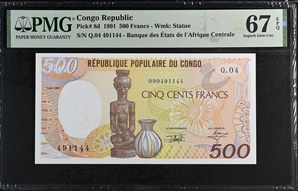 Congo 500 Francs 1991 P 8 d Superb Gem UNC PMG 67 EPQ - Image 1 of 3