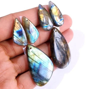 2 Sets 148 Cts Labradorite 3 Pcs Earring & Pendant Set 1 mm Front Drilled #15163 - Picture 1 of 9