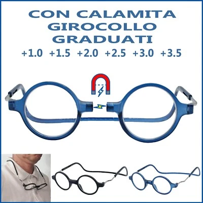 occhiali da lettura con calamitada vista uomo donna aste girocollo rotondo neck - Immagine 1 di 4