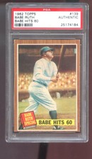 1962 Topps #139 Babe Ruth Special Babe Hits 60 PSA AUTH Graded Baseball Card MLB