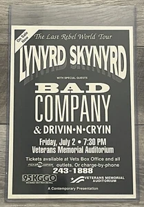 OG 1993 Lynyrd Skynyrd & Bad Company Tour Poster Des Moines IA Vets Auditorium - Bild 1 von 2