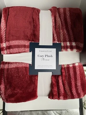 Charter Club Cozy Plush Throw, Red Plaid Pattern, 50” x 70”, Polyester - Image 1 of 4