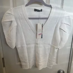 DoKotoo Short sleeve button up women’s sweater ivory - Picture 1 of 8
