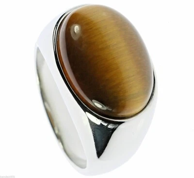 Anillo ovalado ojo de tigre pulido acero inoxidable para hombre talla 9 T25 Foto 1 de 4