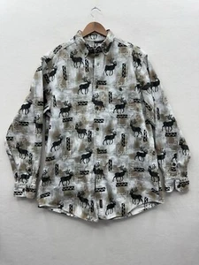 Vintage 90s Woolrich Mens Large Elk All Over Print Flannel Long Sleeve - Picture 1 of 9
