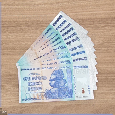 10X Zimbabwe 100 Trillion Dollar Banknote Non-circulating World Collection Bill Cover