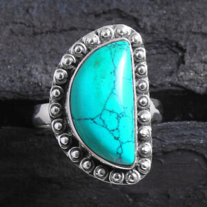 Turquoise Gemstone Ring Size 8.5 925 Solid Sterling Silver HANDMADE Fine Jewelry