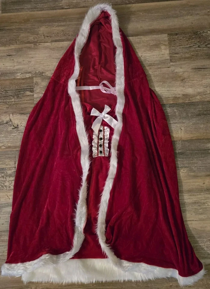 Lady Sexy Red Velvet Santa Costume, Size Large, Dress & Cloak  - Image 1 of 4