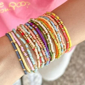 19pcs Colorful Beaded Bracelets For Girls Women Cute Stretch Beaded Bohemians - Picture 1 of 7