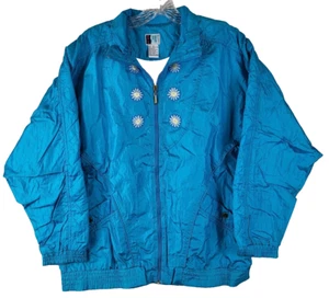 Bolo Spirit Women's Vintage 80's Teal With Daisys Windbreaker Jacket Size L - Picture 1 of 4