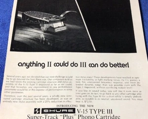 SHURE V-15 TYPE III PHONO CARTRIDGE ORIGINAL MAGAZINE SALES AD M451x - Picture 1 of 3