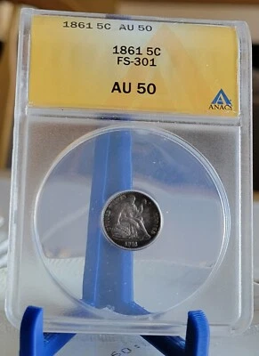 1861 /0 Seated Half Dime FS-301  ANACS  AU50 - Image 1 of 3