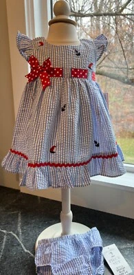 Nuevo Vestido y Funda Pañal Bebé Niña Ediciones Raras Náuticas Rayas 3-6 Meses Foto 1 de 4
