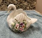 Vintage Lefton China Hand Painted Swan-Kw3782 White Swan Flowers