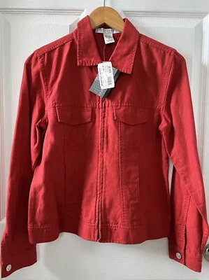 NWT Geoffrey Beene Sport Women Sz 6 Linen Burnt Orange Cayenne Pocket Zip Jacket - Image 1 of 4