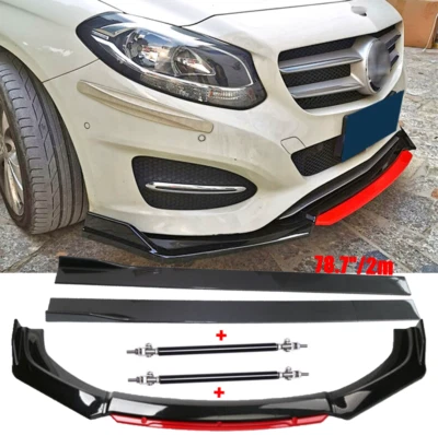 Front Bumper Lip Splitter + Side Skirt + Strut Rods For Mercedes Benz B180 B200 Foto 1 de 4