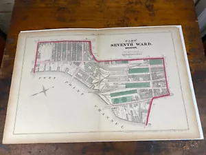 1874 Boston Map Ward 7 ~ Fort Point Channel, Passenger & Freight Depots, Lumber - Picture 1 of 24