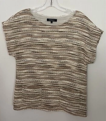 NWOT Lafayette 148 New York Womens Size 4 Cap Sleeve  Stripe Pockets Top Brown - Image 1 of 4