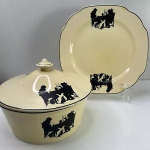Casseruola e piatto vintage dispensa BAK-IN WARE di Crooksville Silhouette coperti - Foto 1 di 14