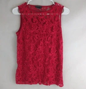 Adrianna Papell Women's Red Sleeveless Lace Front Lined Blouse Size Small - Picture 1 of 5