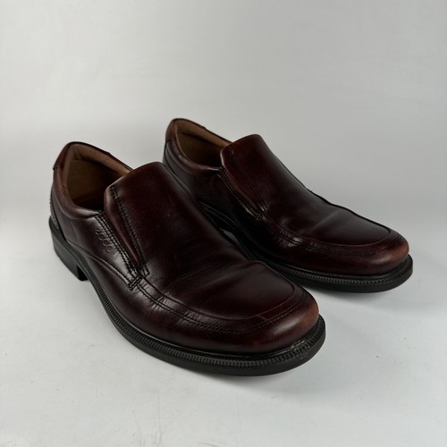 Mocassini Ecco Shock Point da uomo 8 5 marroni vera pelle scarpe casual slip on