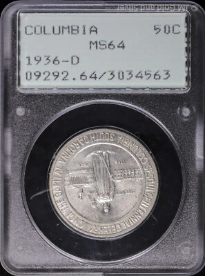 1936 D Columbia SC Commemorative Half Dollar PCGS MS 64 | Rattler Holder BU - Image 1 of 4