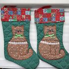 Vintage 90S Cat Quilted Christmas Stockings Lot Of 2 Avon Gift Collection 14In
