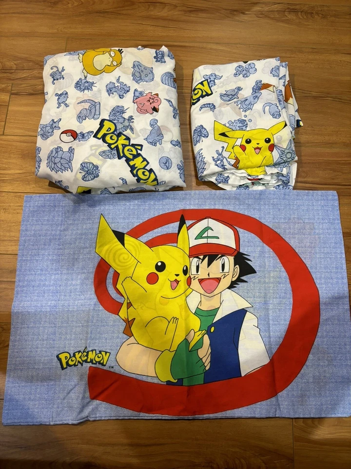 Conjunto de Cama 3 Peças Vintage Pokemon Anos 90 Nintendo Twin Tamanho BOM! - Imagem 1 de 3