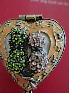 3945 cats on mini yellow heart ~ MINI BEJEWELED ENAMEL TRINKET BOX - Picture 1 of 3