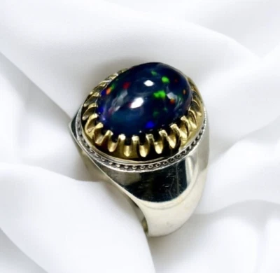 Anillo de regalo decorativo de ópalo de fuego negro natural para hombre plata 925 anillo de ópalo etíope para hombre Foto 1 de 4