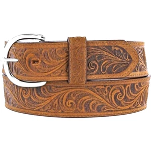 Silver Creek Classic Men Belt 48 Brown Leather Western Tooled Scroll Yellowstone - Picture 1 of 15