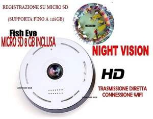 TELECAMERA + 8 GB FULLHD ROTANTE WIFI IP CAMERA HD 720P WIRELESS LED IR LAN 360° - Picture 1 of 6