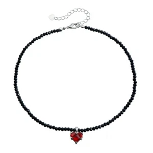 Heart Pendant Necklace Black Crystal Beads Neckchain Versatile Women Accessory - Picture 1 of 8
