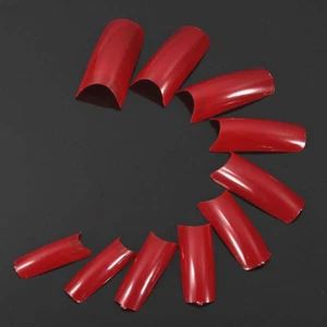 Red French Nail Tips Acrylic False Gel Square Art Fake Dark Wine Set 20 500 100 - Picture 1 of 3