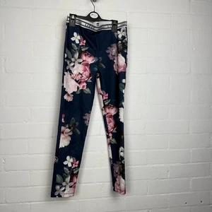 Lipsy Leggings Womens S Floral Print Elastic Waist Blue Pink Flowers - Picture 1 of 4