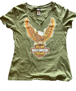 Harley Davidson Damen V-Neck T-Shirt grün Gr. S - Pig Trail Rogers Arkansas - Bild 1 von 8