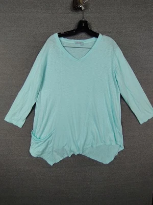 Fresh Produce Womens Shirt XL Blue Tunic Asymmetric USA Made VTG 90s Cotton - Image 1 of 4